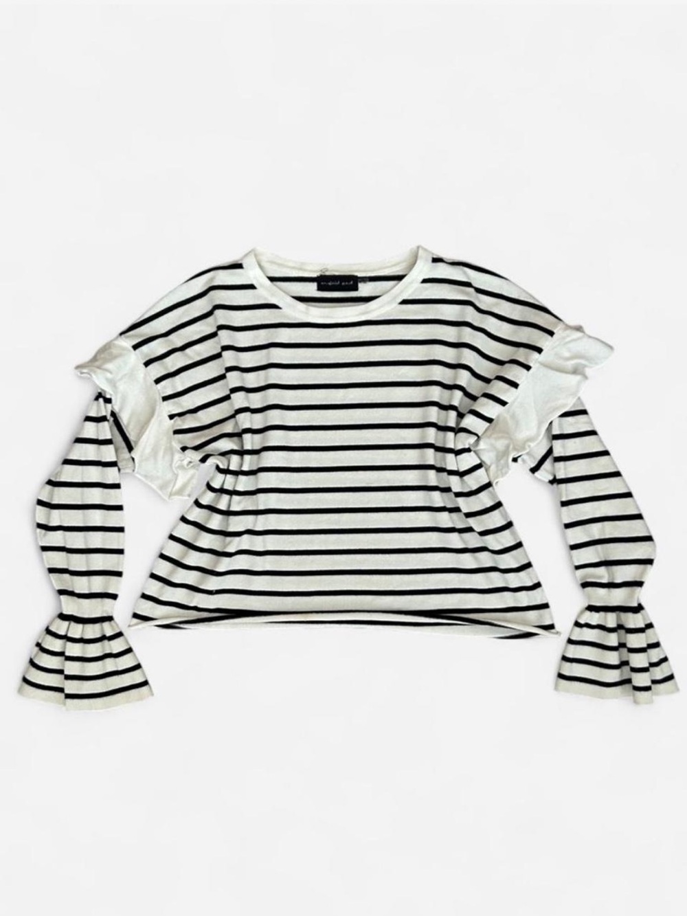 Mustard Seed Black & White Striped Ruffle Sleeve Top